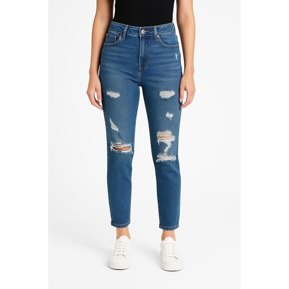 Aero Blue Jeans Womens 6 High Rise Distressed Ripped Edgy Stretch Modern Classic - Picture 3 of 16